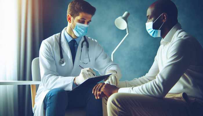 بیمار و پزشک در حال صحبت کردن