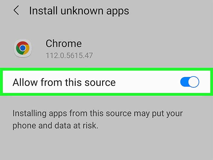اجازه نصب برنامه از منابع ناشناخته 