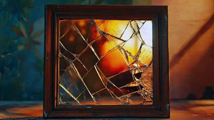 تابلوی چوبی با شیشههای شکسته