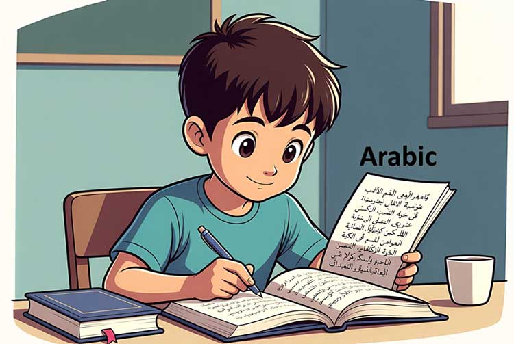 دانش آموز در حال خواندن عربی 